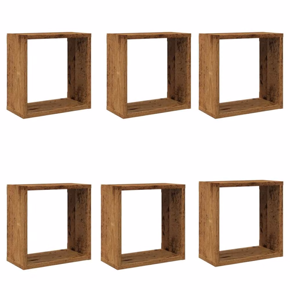 Berkfield Home Wall Mounted Cube Shelves, 6 Piece Set in Old Wood Brown, W/D/H: 30 x 15 x 30 cm – 3