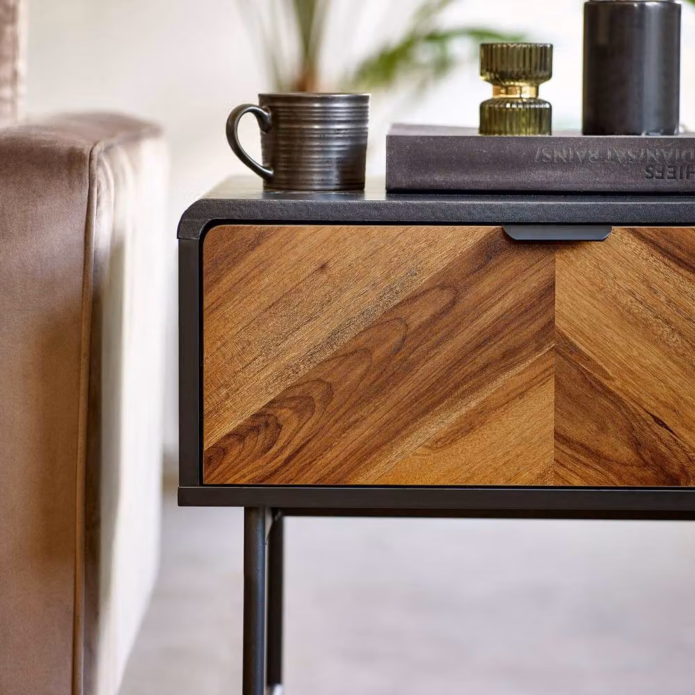 Cheshire Strathmore 1 Drawer Lamp Table in Black and Natural Wood – 6