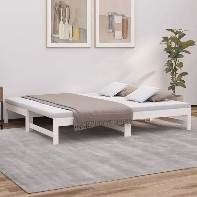 Berkfield Home White Pull-out Day Bed in Solid Pine Wood, W/D/H: 190 x 75 x 75 cm (2 units) – 1