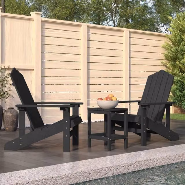 Berkfield Home Garden Adirondack Chairs with Table in Anthracite Black HDPE