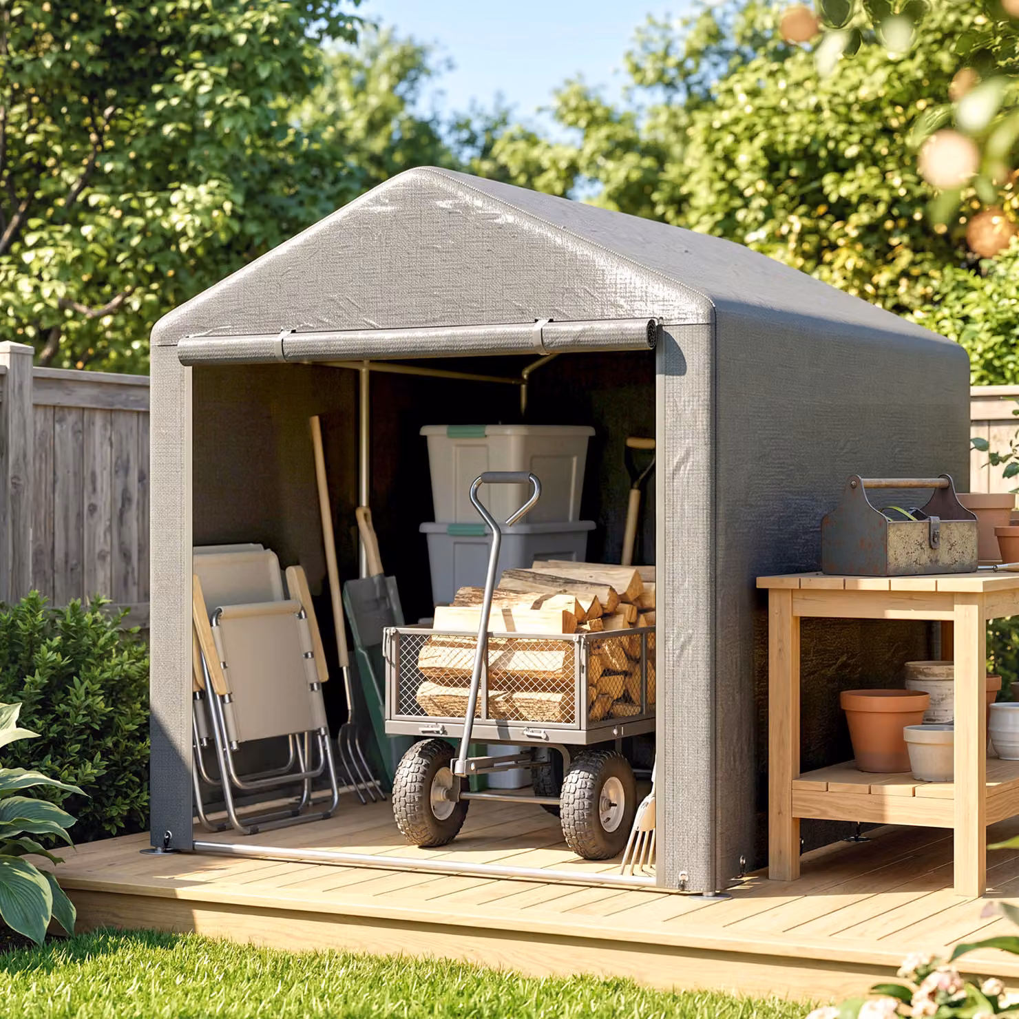Outsunny Garden Storage Shed Tent with Accessories, Light Grey, W: 160 cm, D: 220 cm, H: 172 cm – 2