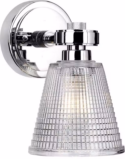Netlighting Gunnislake Modern Wall Light with Polished Chrome and Grey Glass Shade, IP44 Rated, G9