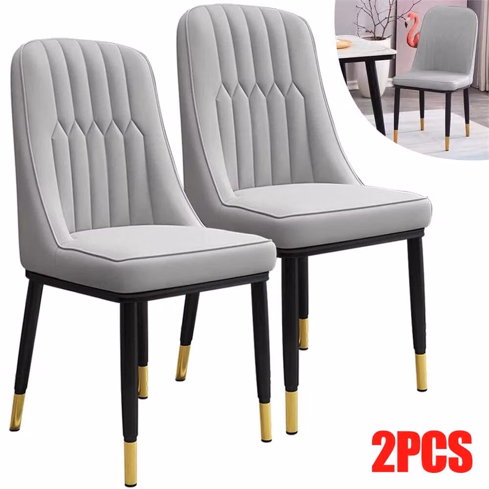 Havendro Set of 2 Grey Faux Leather Padded Dining Chairs with Metal Legs – 2