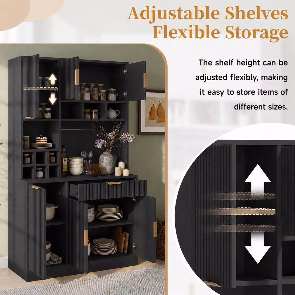 BTM Black Tall Kitchen Sideboard with USB, Wine Rack and Glass Holder, W/D/H: 100 x 40 x 175 cm – 3