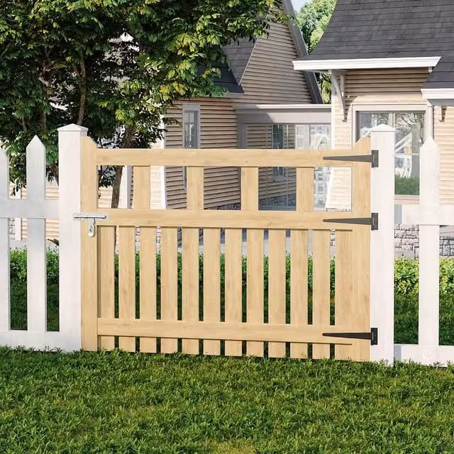 Livingandhome Spruce Wood Garden Fence Gate with Raised Sides in Brown and Beige, W: 120 cm