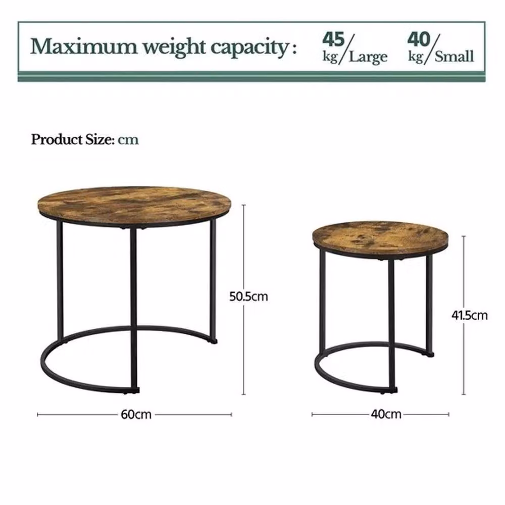 Kelvenix Set of 2 Round Nesting Coffee Tables in Brown and Black – 2