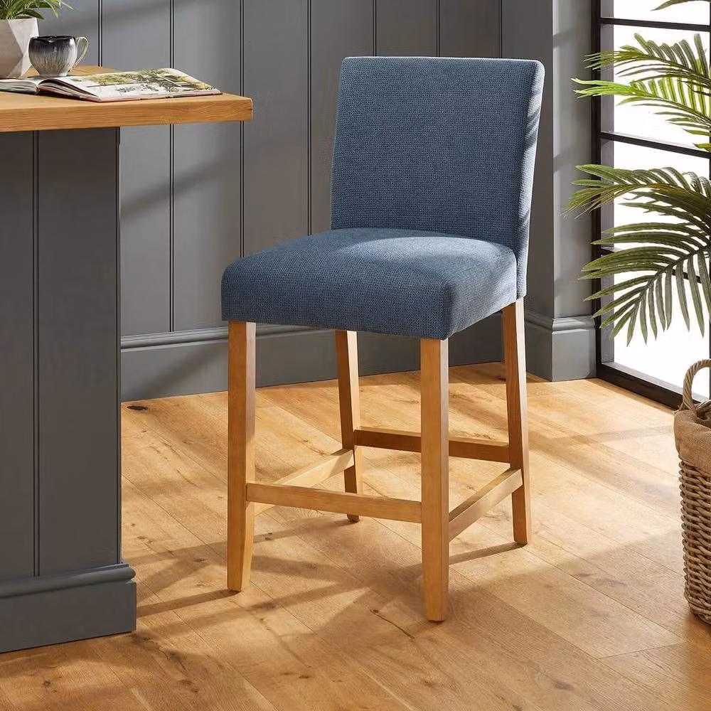 FORGEVIO Monty Blue Fabric Bar Stool with Oak Wood Frame – 3