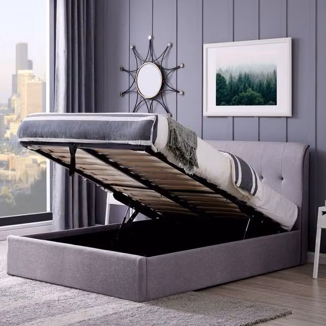 Flintshire Furniture Carmel Upholstered King Size Bed in Grey with Lift Up Base