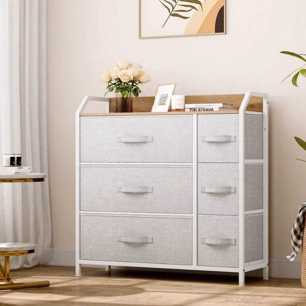VOGREX Grey 6 Drawer Fabric Bedroom Storage Chest with Metal Frame – 2