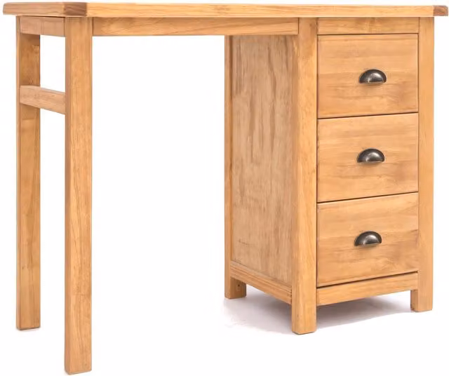 Cabinet Bits Lugo 3 Drawer Dressing Table in Light Brown Waxed Pine with Antique Brass Cup Handles – 1