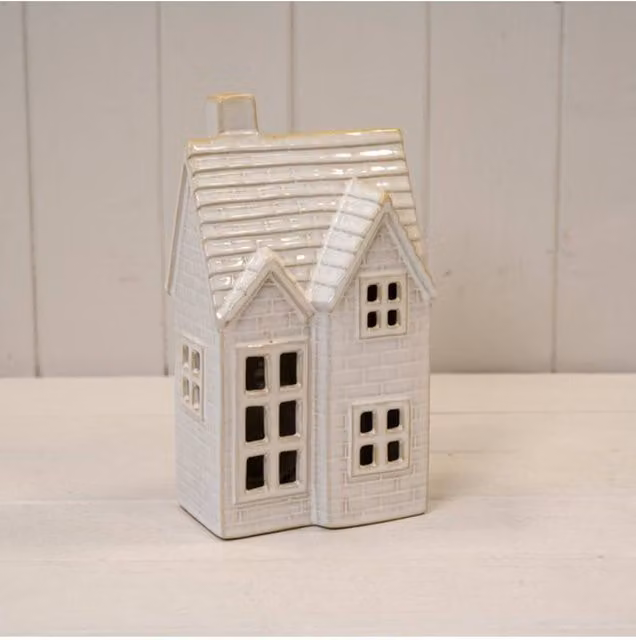 KDMD Large Ceramic Tiled LED House with 6 Hour Timer in Off-White