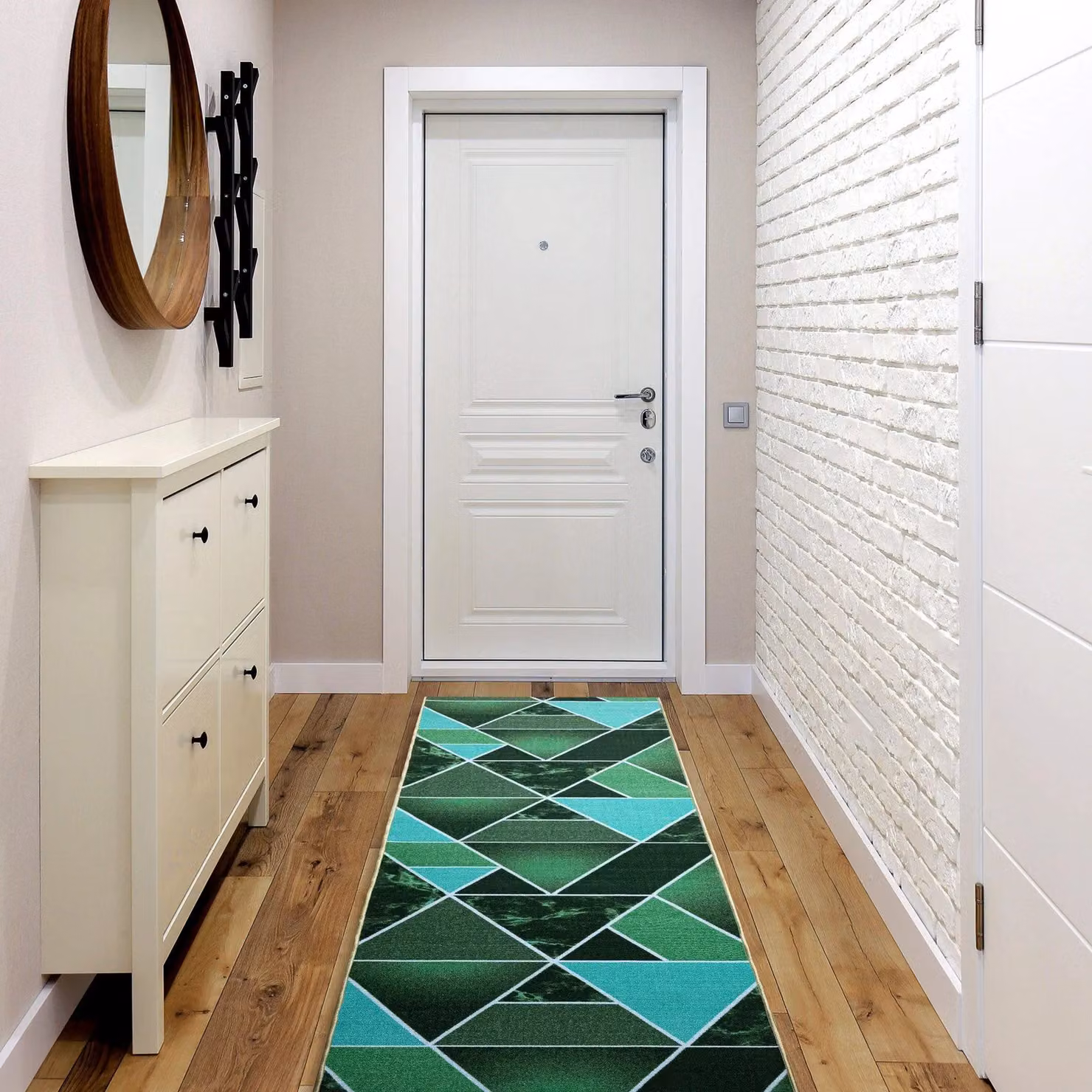 RugsX Green Geometric Anti-Slip Polyamide Runner, W: 110 cm, L: 330 cm – 3