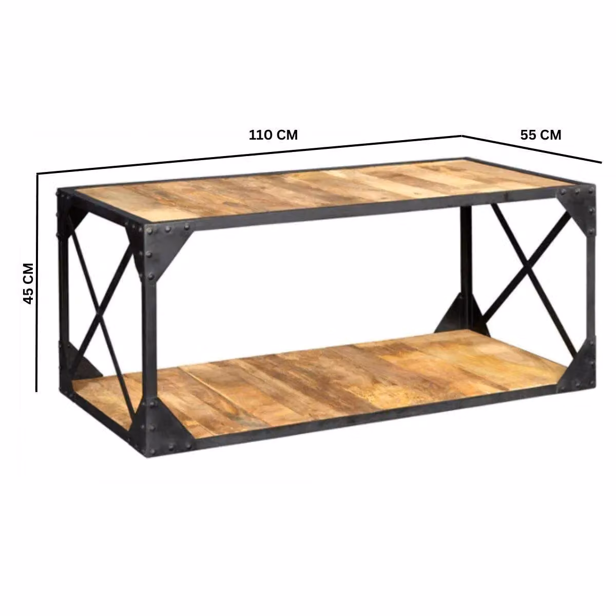IH Design Alteus Vintage Industrial Coffee Table with Shelf in Black Metal and Wood – 4