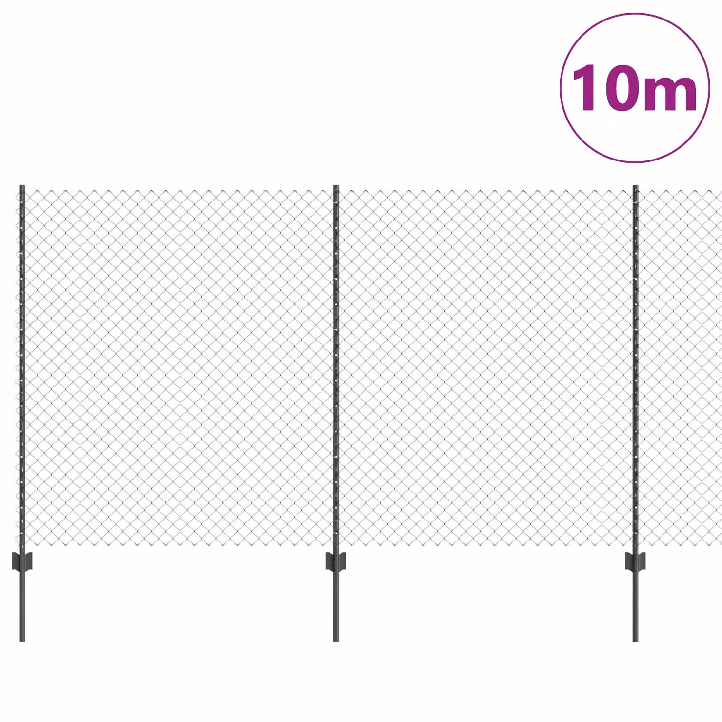 Berkfield Home Grey Galvanised Steel Chain Link Fence with 20 U-Profile Posts, W: 10 m, H: 1.4 m – 2