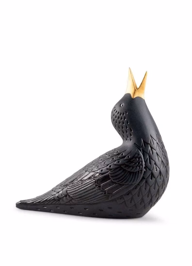 Lladró Starling I Porcelain Figurine in Black and Gold