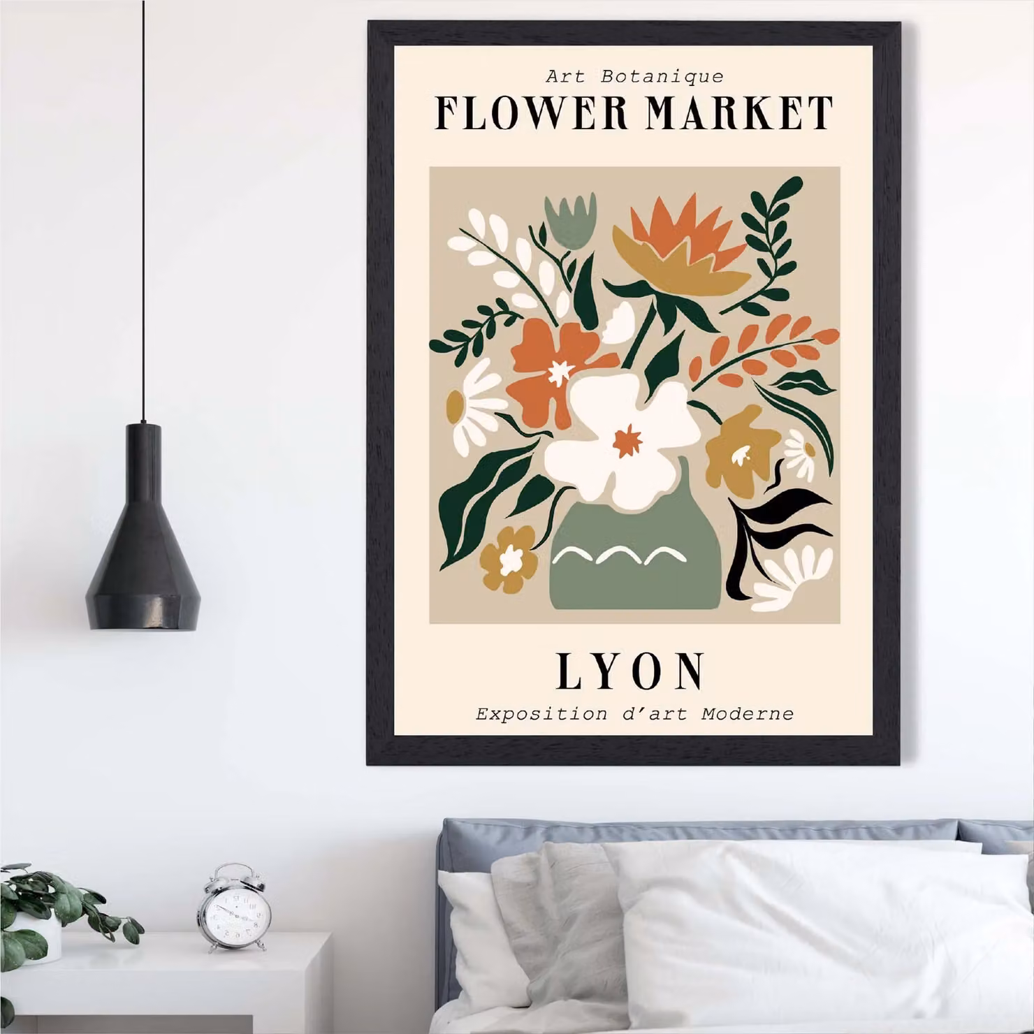ARTZE Lyon Beige and Green Flower Market Exhibition Framed Print with Black Frame, A2 – 2