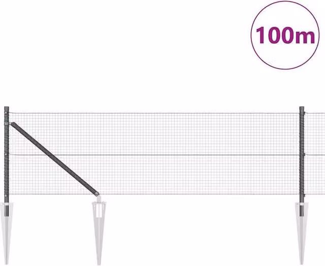 Berkfield Home Modern Welded Wire Fence with 13 Spike Posts, Grey and Black Steel, W: 0.5 m, L: 100 m