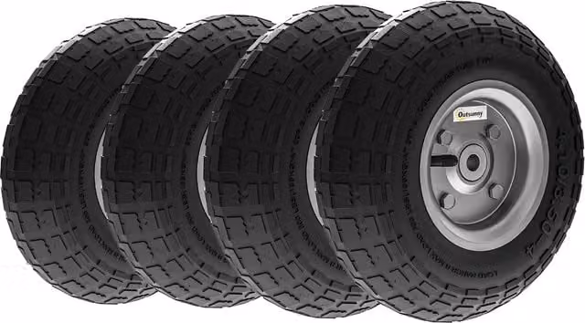 Outsunny Set of 4 Black 10 inch Pneumatic Replacement Wheels for Wheelbarrows, Barn Carts, Hose Carts, Garden Carts and Sack Trucks – 1