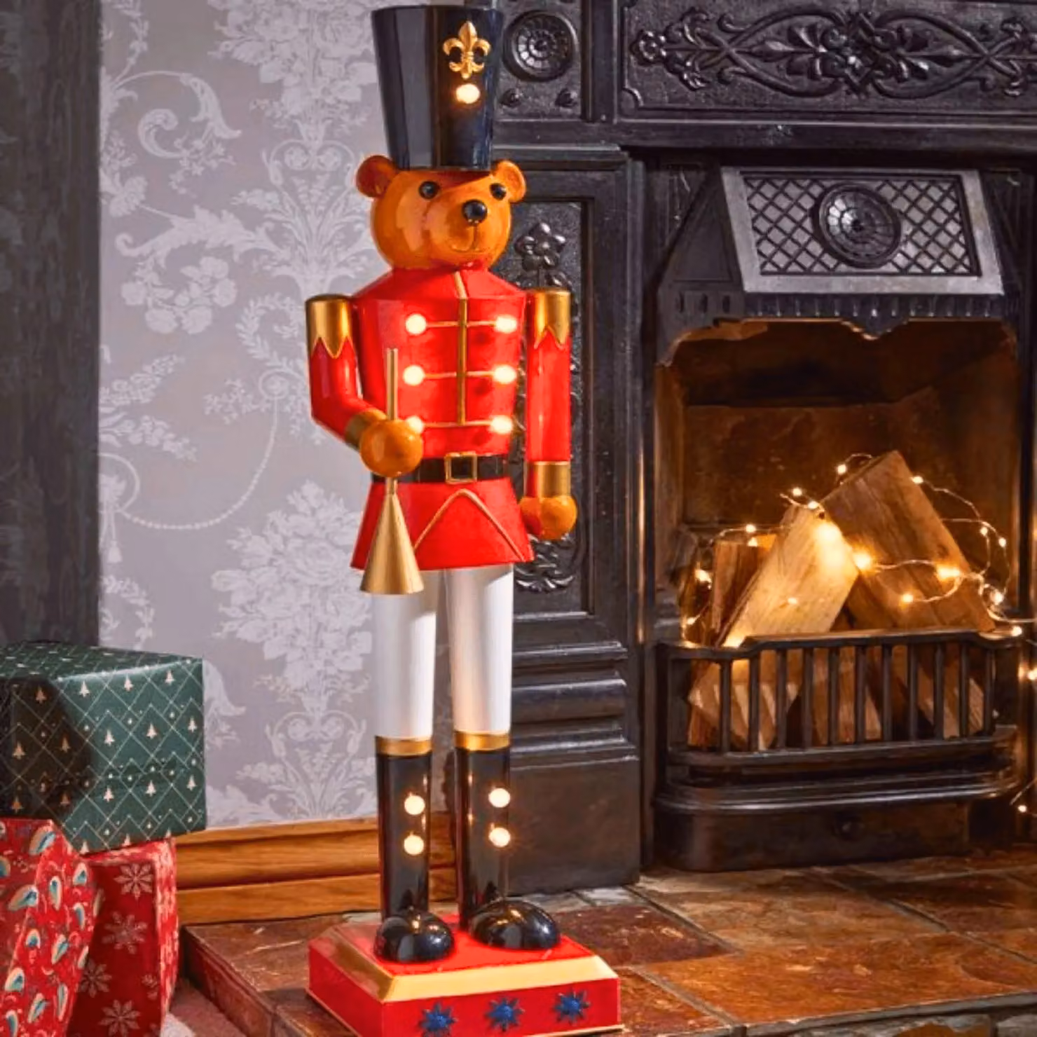 Samuel Alexander Red Metal Teddy Nutcracker Christmas Decoration with LED Lights – 2