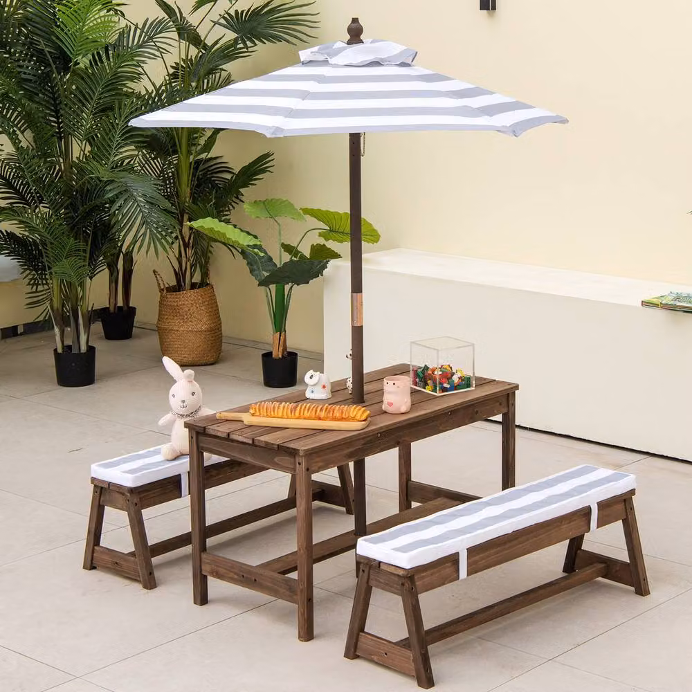 Gymax 4 Piece Wooden Picnic Table and Bench Set in Brown – 2
