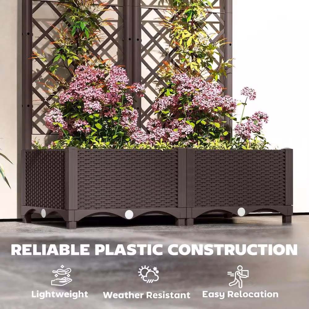NESTLUNE Brown Plastic Vegetable Planter Box with Trellis, W/D/H: 123 x 80 x 40 cm – 6