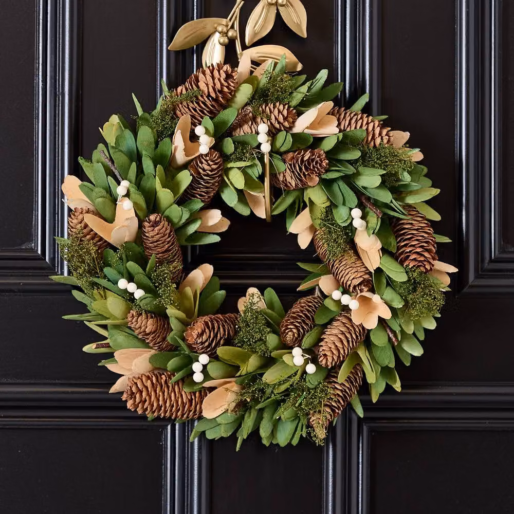 Dibor Green and White Christmas Wreath with Leaves, Diameter: 35 cm – 2