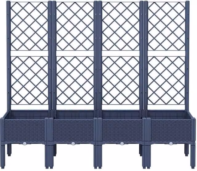 Berkfield Home Garden Planter with Trellis in Blue Grey, W/D/H: 160 x 40 x 142 cm