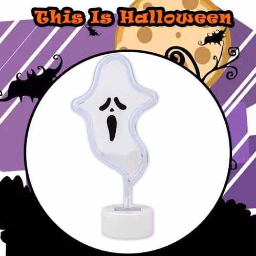 VFM e-Store Neon Ghost Table Light Halloween Decoration, White, W: 20 cm, H: 26 cm, D: 20 cm – 7