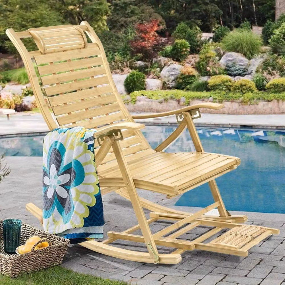 KORVIXA Modern Bamboo Rocking Lounge Chair in Beige – 2
