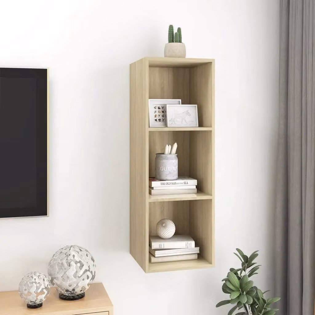 Berkfield Home Wall-mounted TV Cabinet in Sonoma Oak Brown, W/D/H: 37 x 37 x 107 cm – 2
