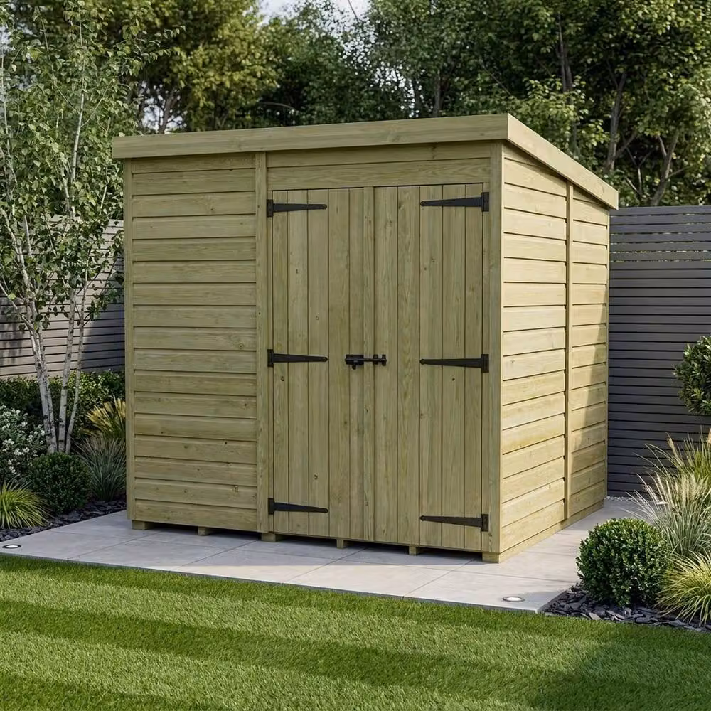 Buttercup Farm Brown Timber Pent Garden Shed with Double Doors and No Windows, W: 304.8 cm, D: 244.0 cm, H: 210.0 cm – 2