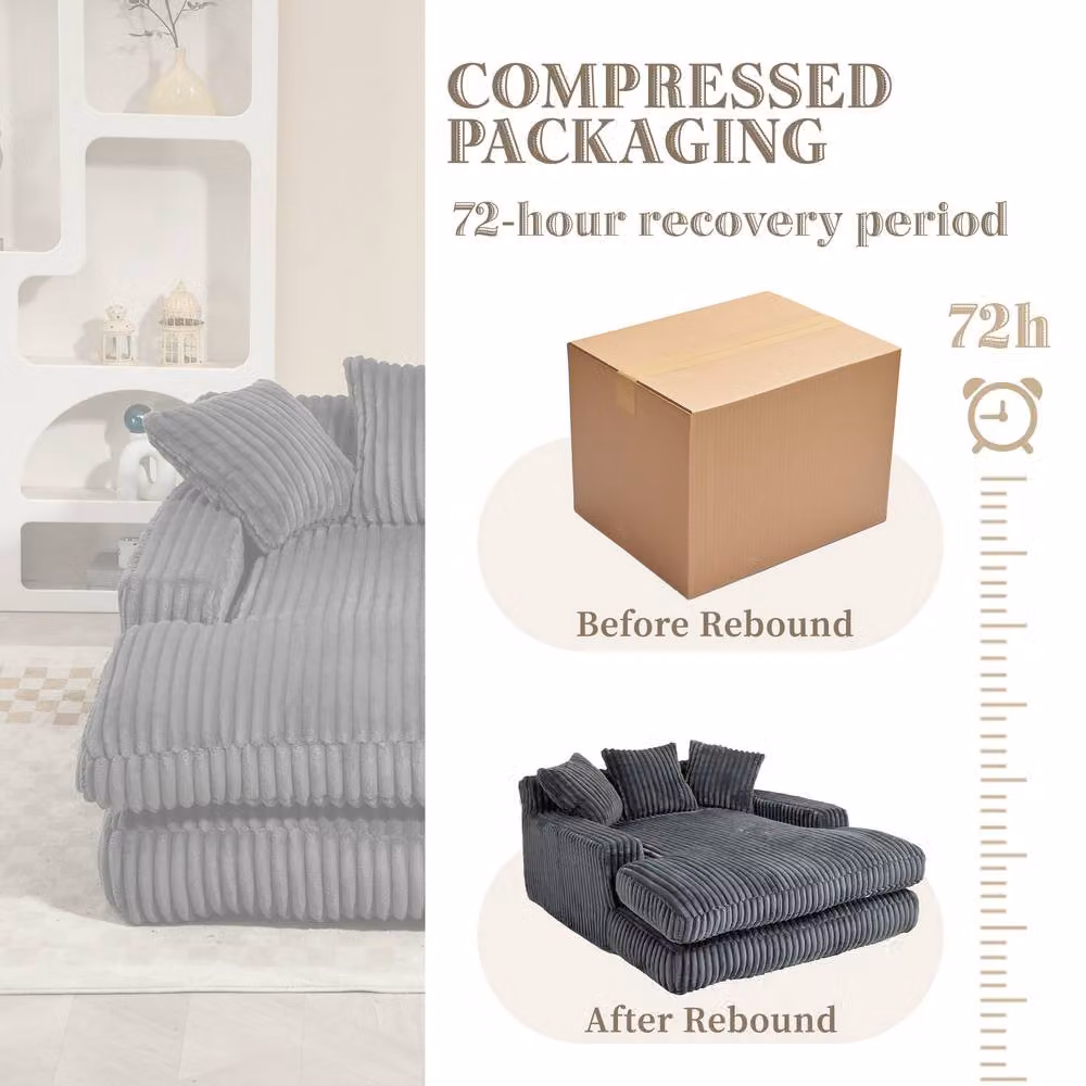 Direct Wicker Modern L-Shape Oversized Upholstered Chaise Lounge Sofa in Grey with 2 Scatter Cushions – 3