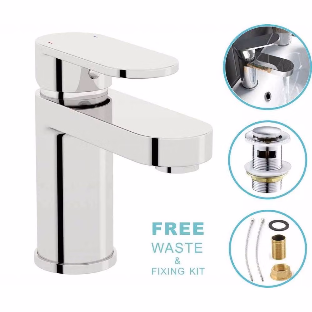 FLAVORA Modern Square Basin Sink Mixer in Polished Chrome Silver with Sensor and Pop-up Waste, W: 52 cm – 3