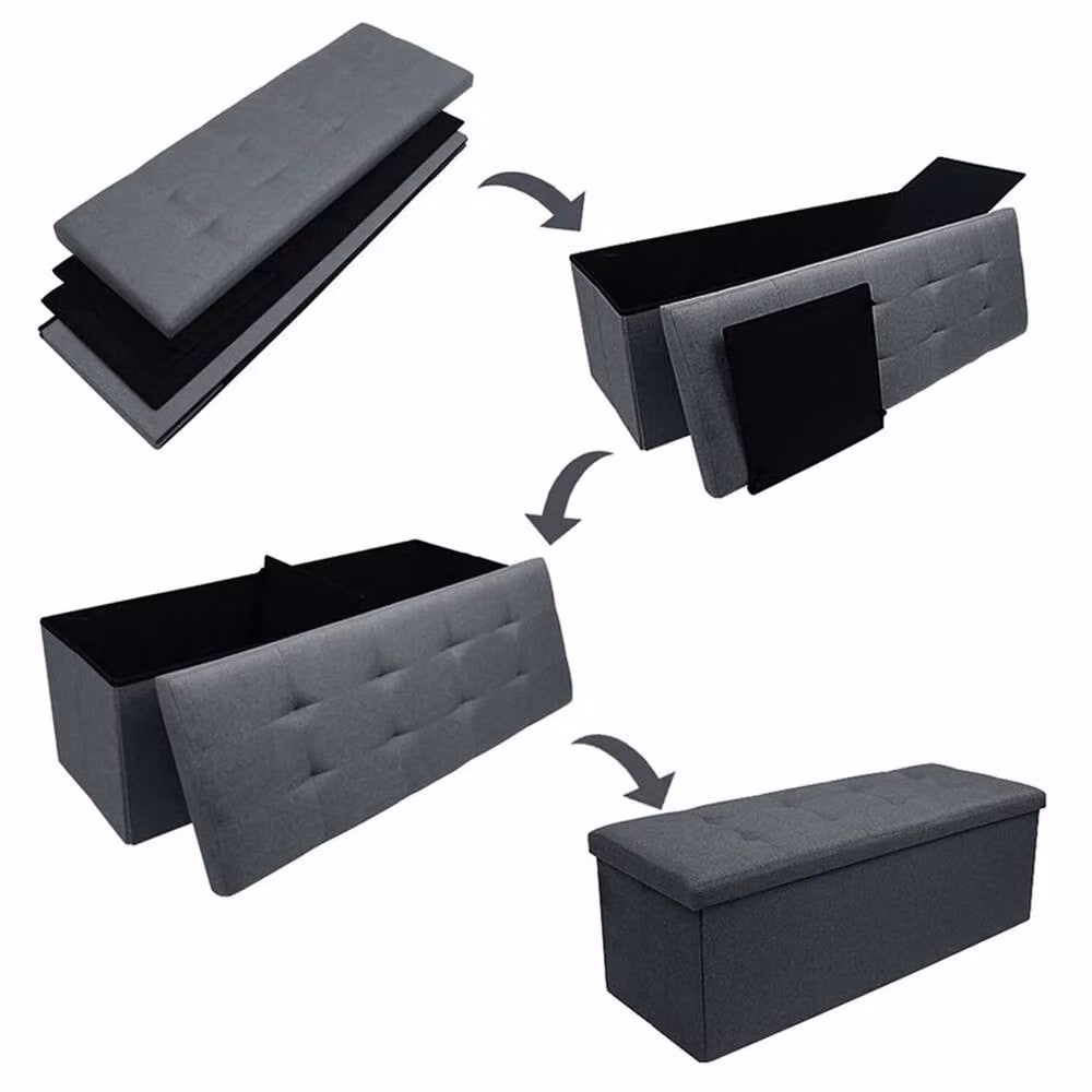 PAWNORA Large Ottoman Storage Seat Stool in Grey Fabric, W/D/H: 110 x 38 x 38 cm – 4