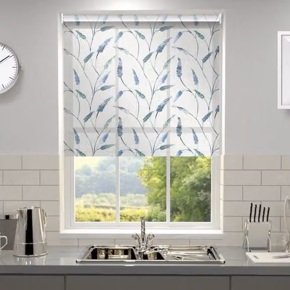 Terrys Danube Floral Semi-Transparent Polyester Roller Blind in Blue