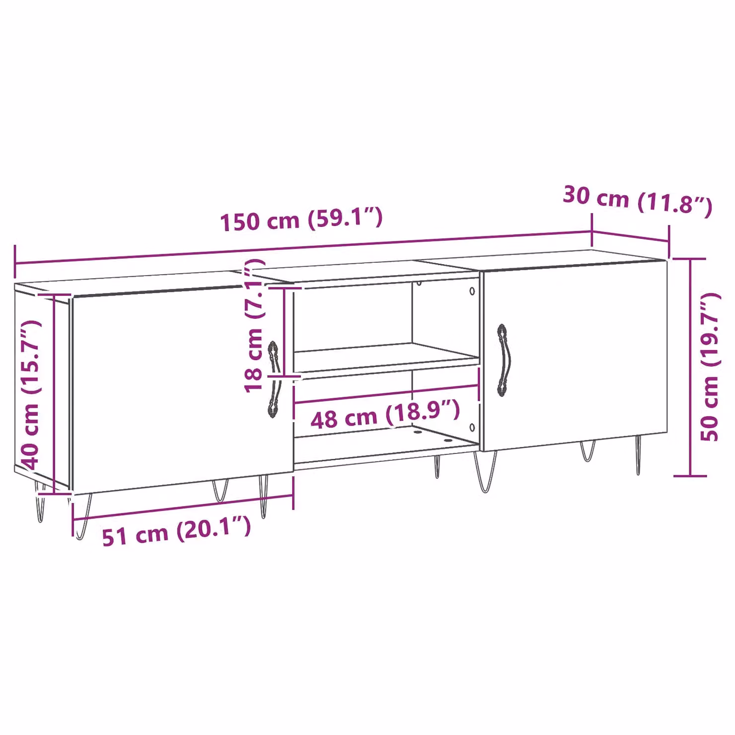 Berkfield Home Modern Black Oak TV Cabinet, W: 150 cm, D: 30 cm, H: 50 cm – 6