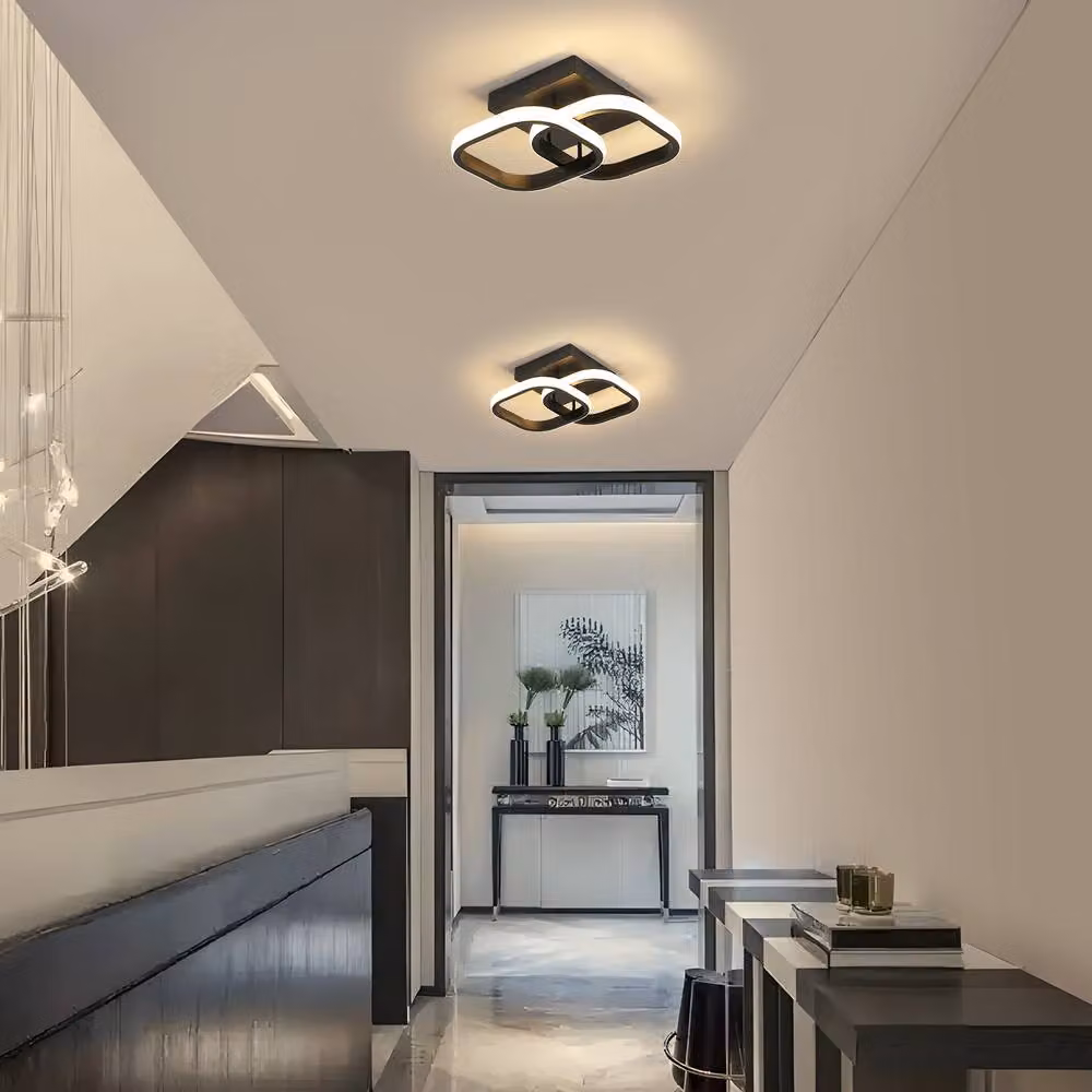 Pheashine Modern 22W Double Square LED Ceiling Light, Warm White 3000K, Black, W/D/H: 23 x 23 x 8.5 cm – 4