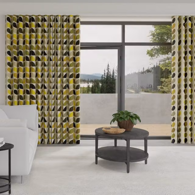 Orla Kiely Multi Stem Made to Measure Wave Blackout Cotton Curtains in Yellow and Multicolour