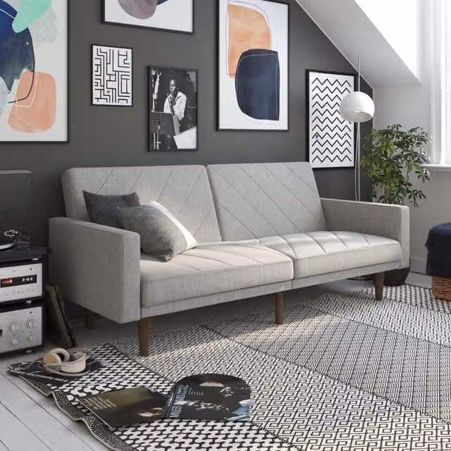 Dorel Home Paxson Click Clack Sofa Bed in Light Grey Fabric