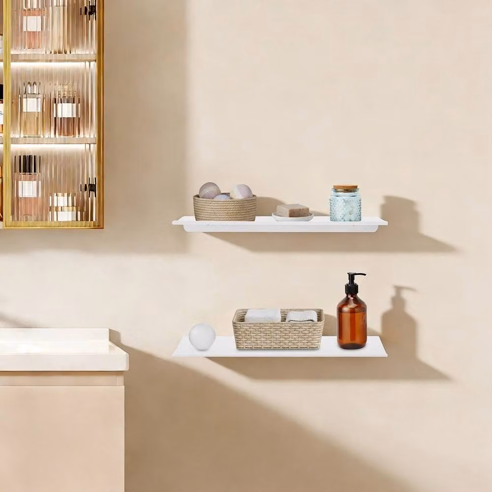 Ventryn Set of 2 Metal Floating Wall Shelves in Matt White – 2