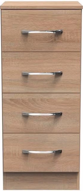 2 U Hampshire 4 Drawer Tall Bedside Cabinet in Light Oak, Ready Assembled – 1