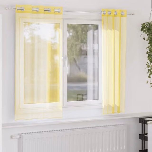 Berkfield Home Yellow Voile Fabric Panel Curtains with Eyelets, 2 Pack