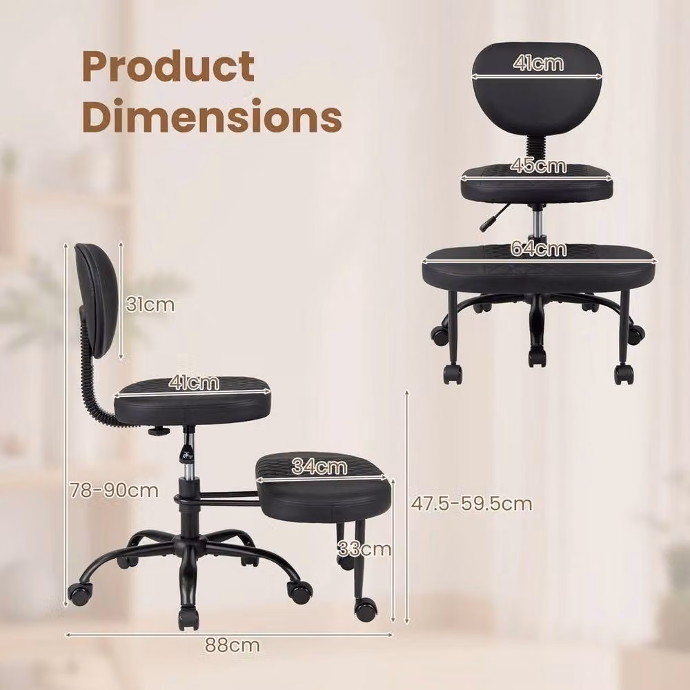 NESTLUNE Height-Adjustable Kneeling Office Chair in Black with Headrest and Foot Ring – 2