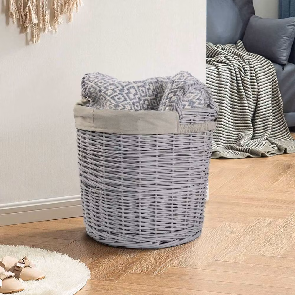 FLAVORA Round Wicker Storage Basket in Grey, Diameter: 50 cm – 2