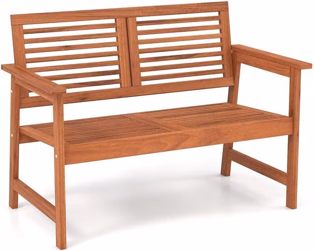 Costway Brown Wooden Garden Bench Patio Lounger Loveseat