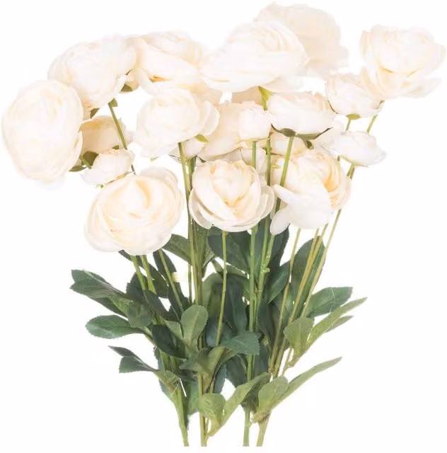 KDMD Ranunculus Faux Floral Tabletop Decoration in White, Green and Beige