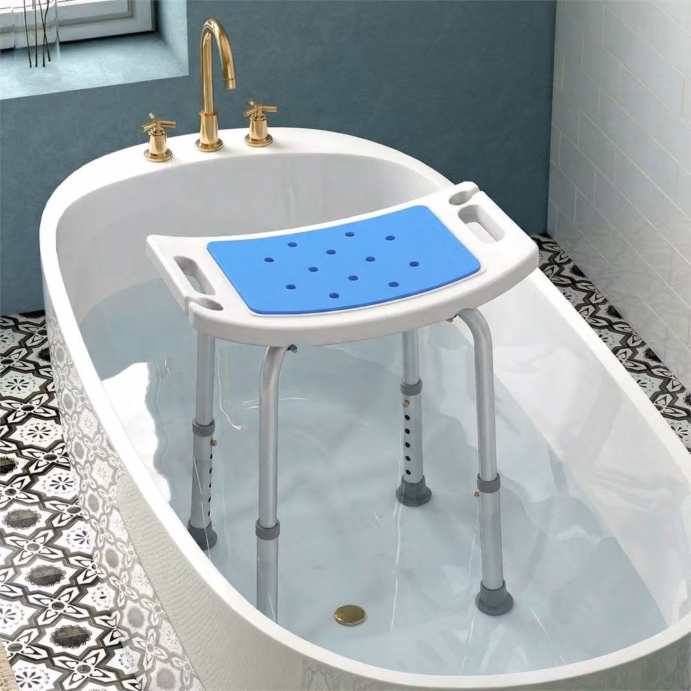 Nordara Blue Non-Slip Adjustable Aluminium Bath Stool with Drainage Seat – 3