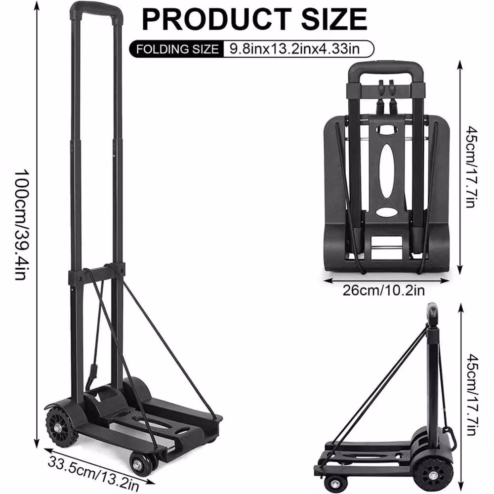 VOGREX Heavy Duty Steel Folding Trolley, Black, 75kg Capacity – 2