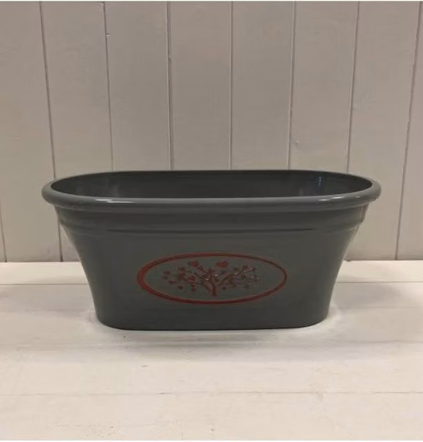 KDMD Grey Round Love Heart Tree Trough Plastic Planter, 7.7 ltr, Dark Grey
