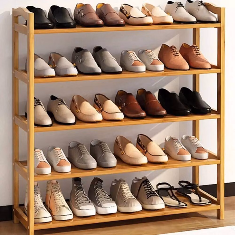 VOGREX 5 Tier Bamboo Shoe Rack and Wooden Footwear Organiser in Brown – 3